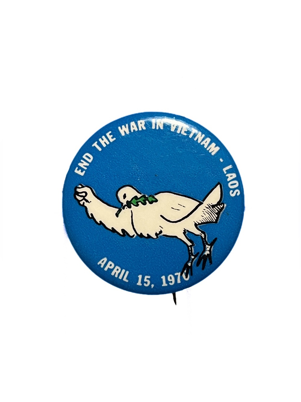 April 15 1970 Anti Vietnam War Dove Clenched Fist Laos Protest Pinback Button